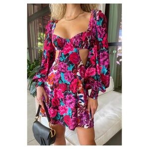 For Love And Lemons Pink and Blue Long Sleeve Sundress